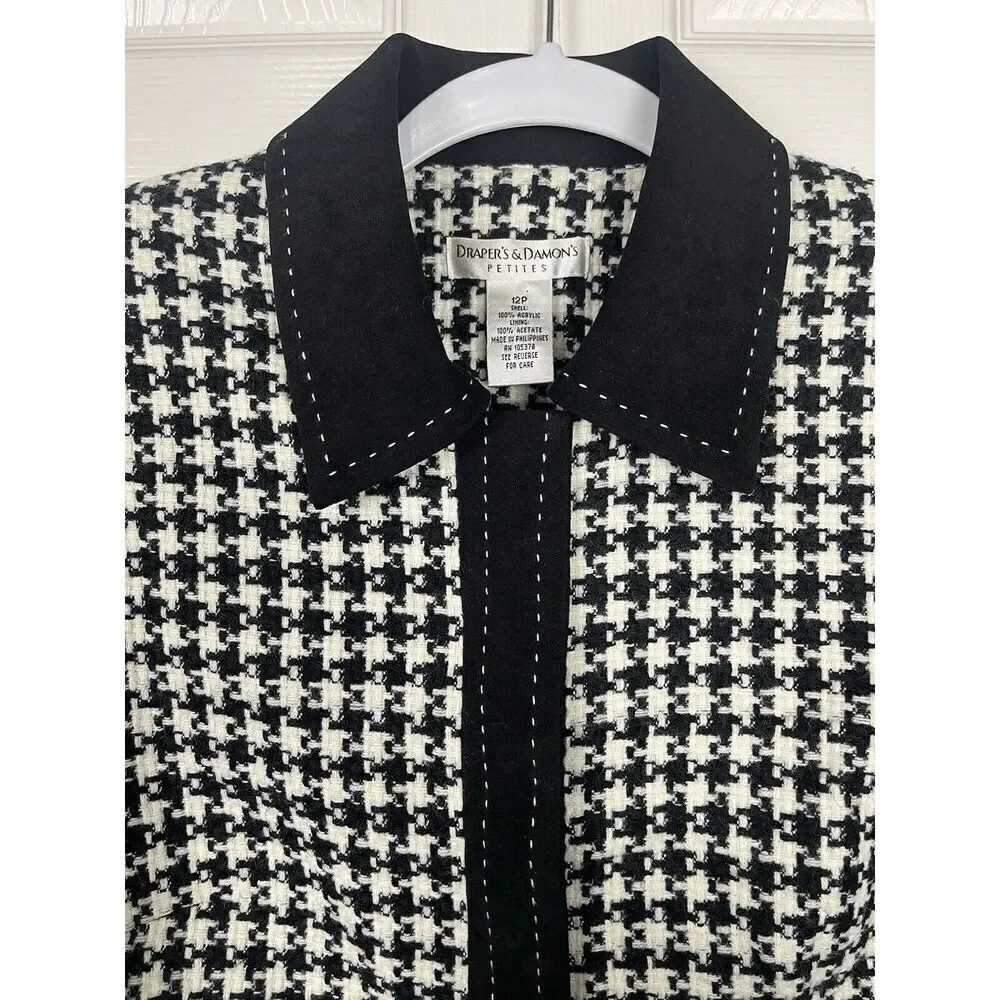 Draper's & Damon's Houndstooth Zip Collard Lined Jacket Blazer‎ Women’s Size 12P